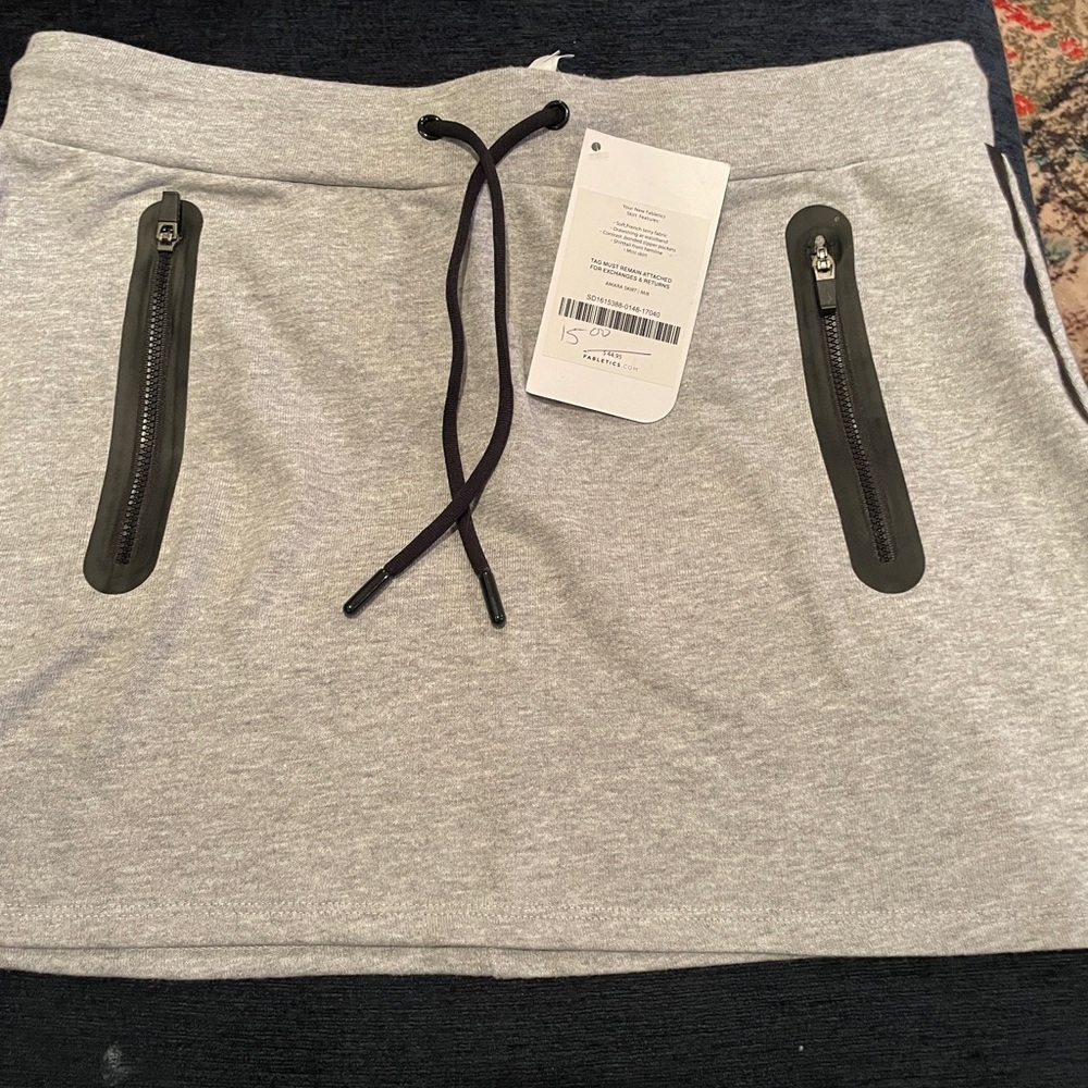 Fabletics Gray Mini Skirt with Black Drawstring & Zipper Accents